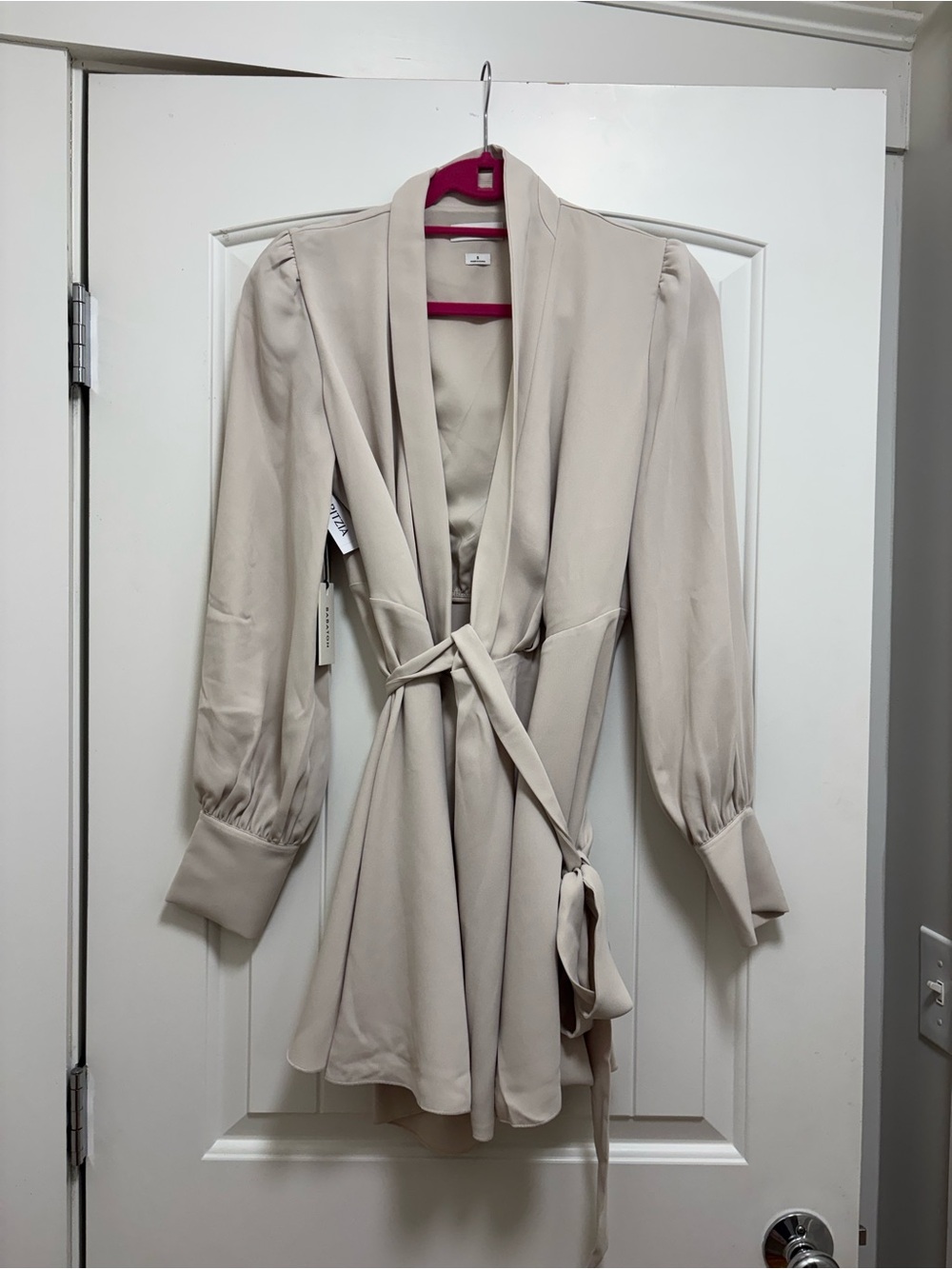 Aritzia Babaton Cream Wrap Romper with Puff Sleeves